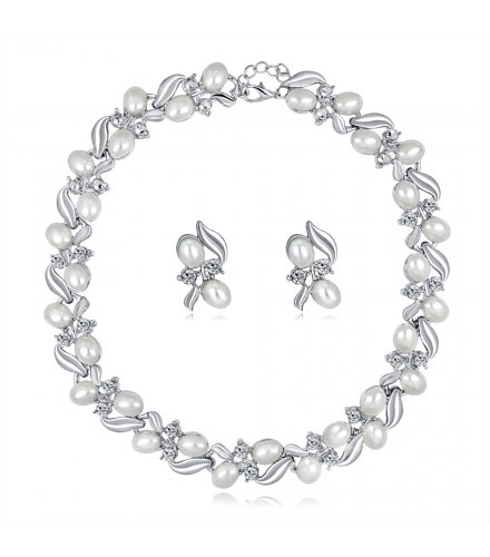 SET454 - Rhinestone pearl necklace earrings set